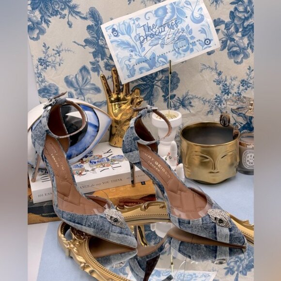 🆕 KURT GEIGER LONDON 🧿 NWOB Belgravia Denim Vinyl High Heel - Sz 37 US 7 - Picture 2 of 15